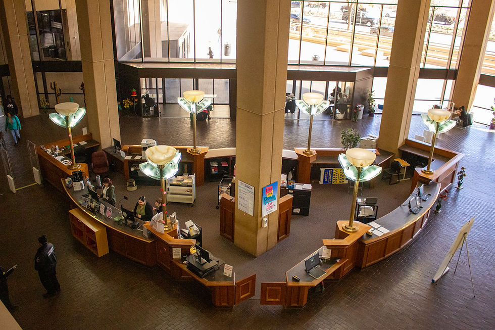 Photo of the first floor lobby taken from the second floor